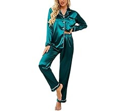 Ekouaer Women's Satin Pajama Set Classic Button Down Loungewear Long Sleeve Sleepwear Premium Sil... | Amazon (US)