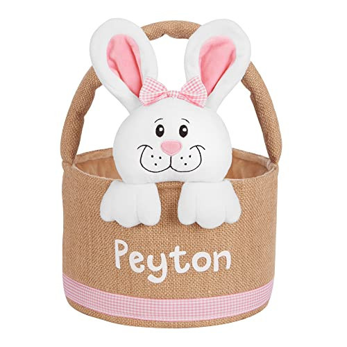 Let's Make Memories Personalized Easter Basket for Kids - Custom - For Boys and Girls - Fillable - With Optional Easter Basket Stuffers - 3-D Stuffed Bunny in Burlap - Pink | Amazon (US)