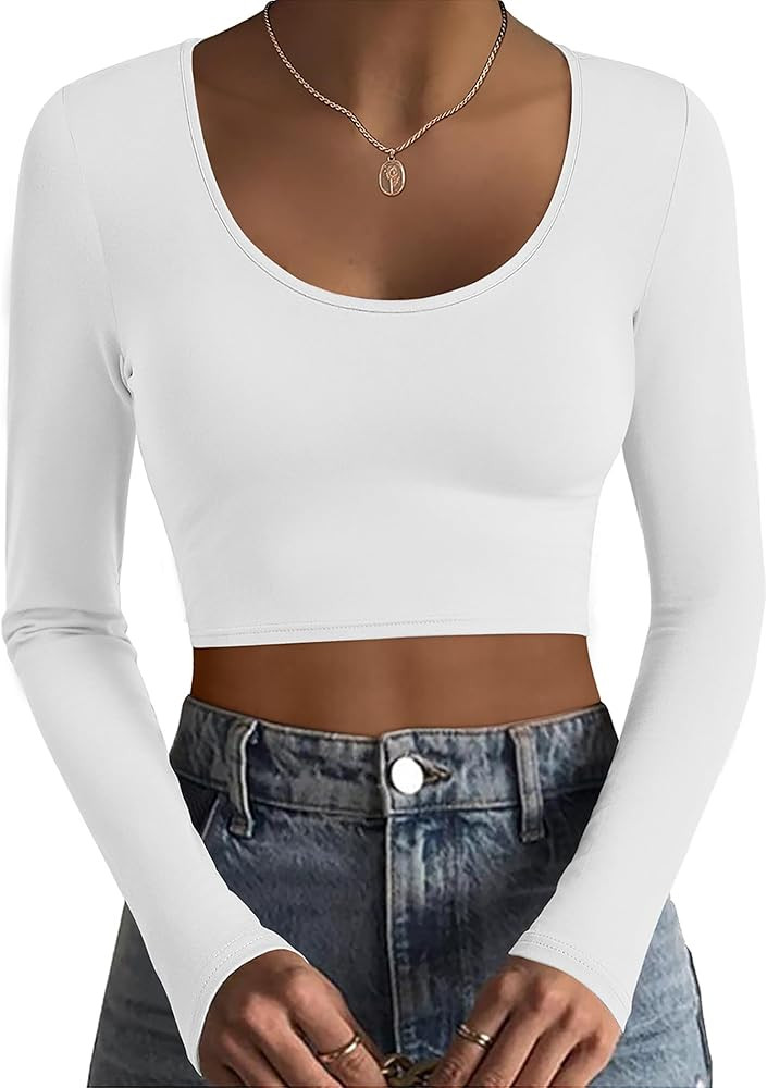 Ekouaer Long Sleeve Crop Tops for Women Scroop Neck Lightweight Basic Base Layer Soft Thermal Und... | Amazon (US)