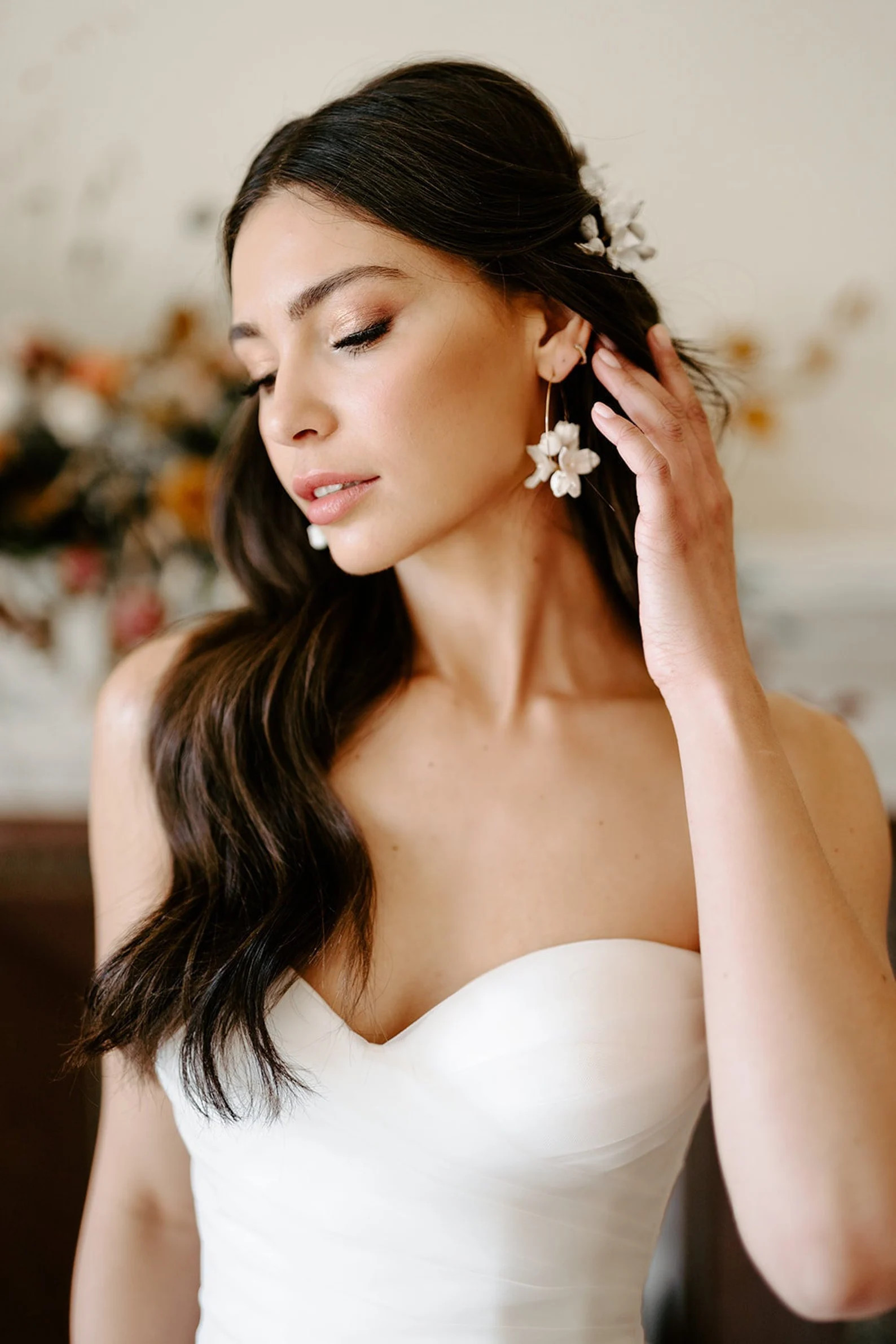 ARIA Hoops. Bridal Earrings, Bridal Hoop Earrings, Flower Earrings - Etsy | Etsy (US)