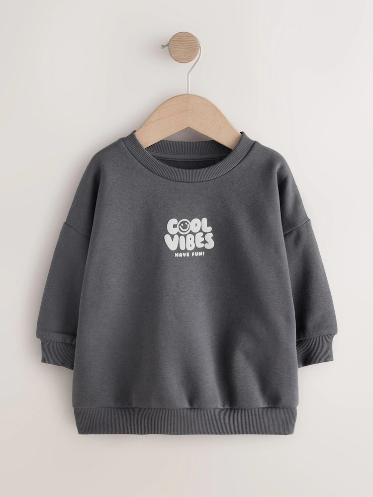 Charcoal Grey Cool Vibes Back Printed Crew Neck Jersey Sweatshirt (3mths-7yrs) | Next US