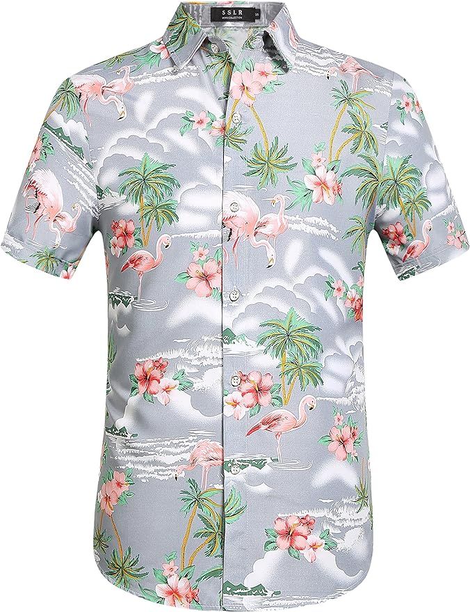 SSLR Men's Flamingos Casual Short Sleeve Aloha Hawaiian Shirt | Amazon (US)