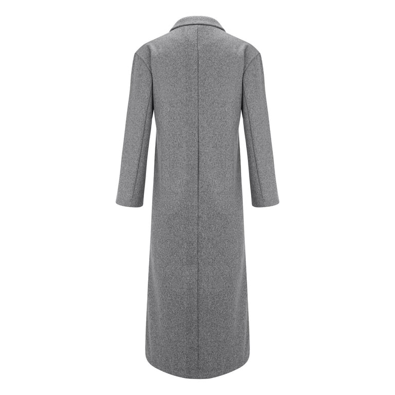 Gray Jackets for Women's Winter Double Breasted Wool Coat Long Sleeve Notch Lapel Long Trench Coa... | Walmart (US)