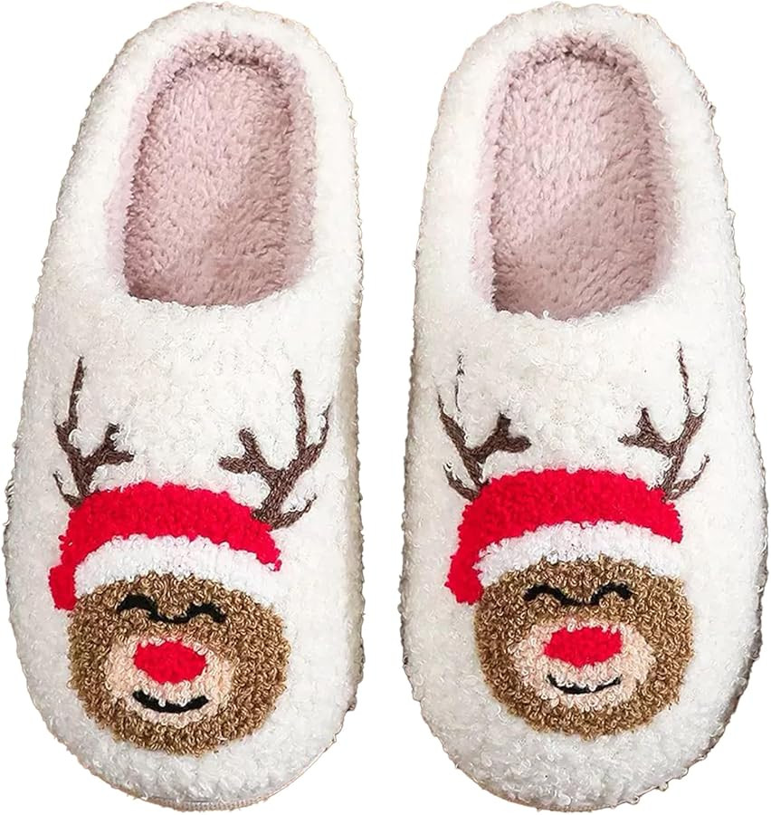Christmas Slippers Reindeer Slippers for Women and Men Holiday Halloween Slippers Indoor Bedroom ... | Amazon (US)