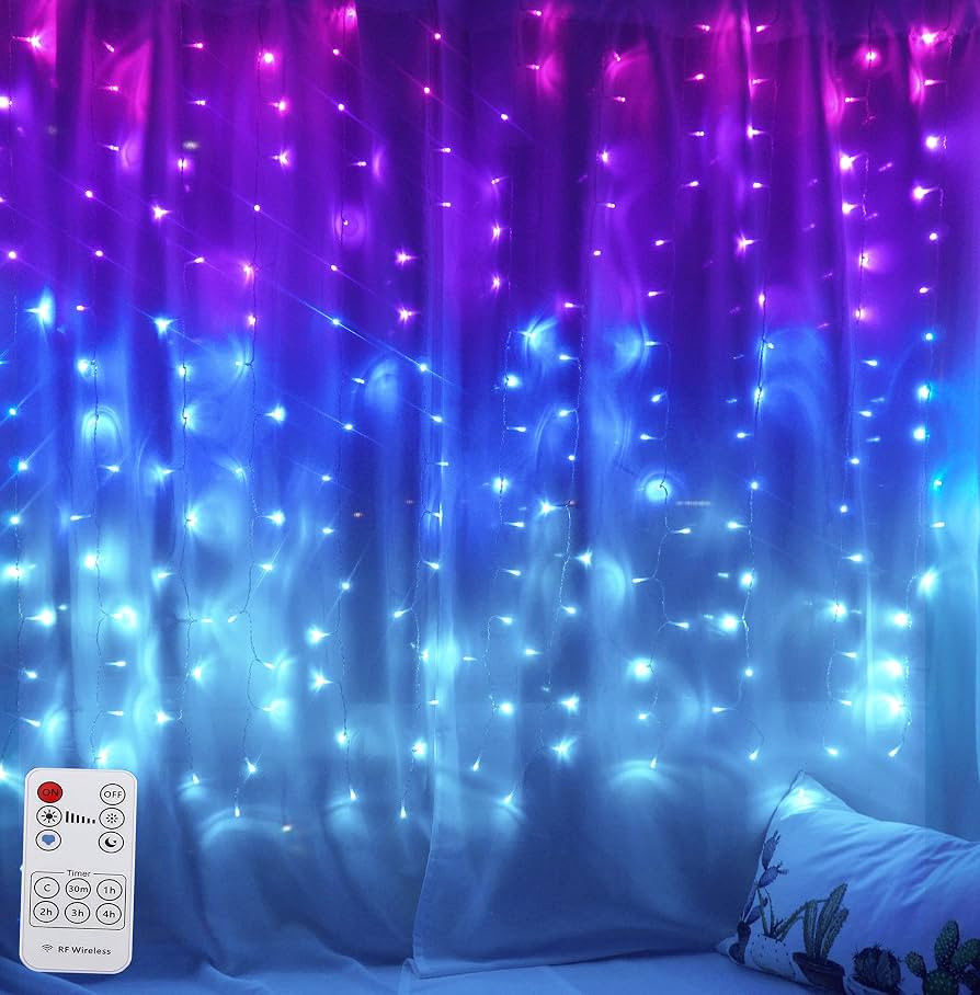 Curtain Lights Pink Purple Blue Ombre Fairy Light with Remote Ombre Rainbow LED String Curtain Li... | Amazon (US)