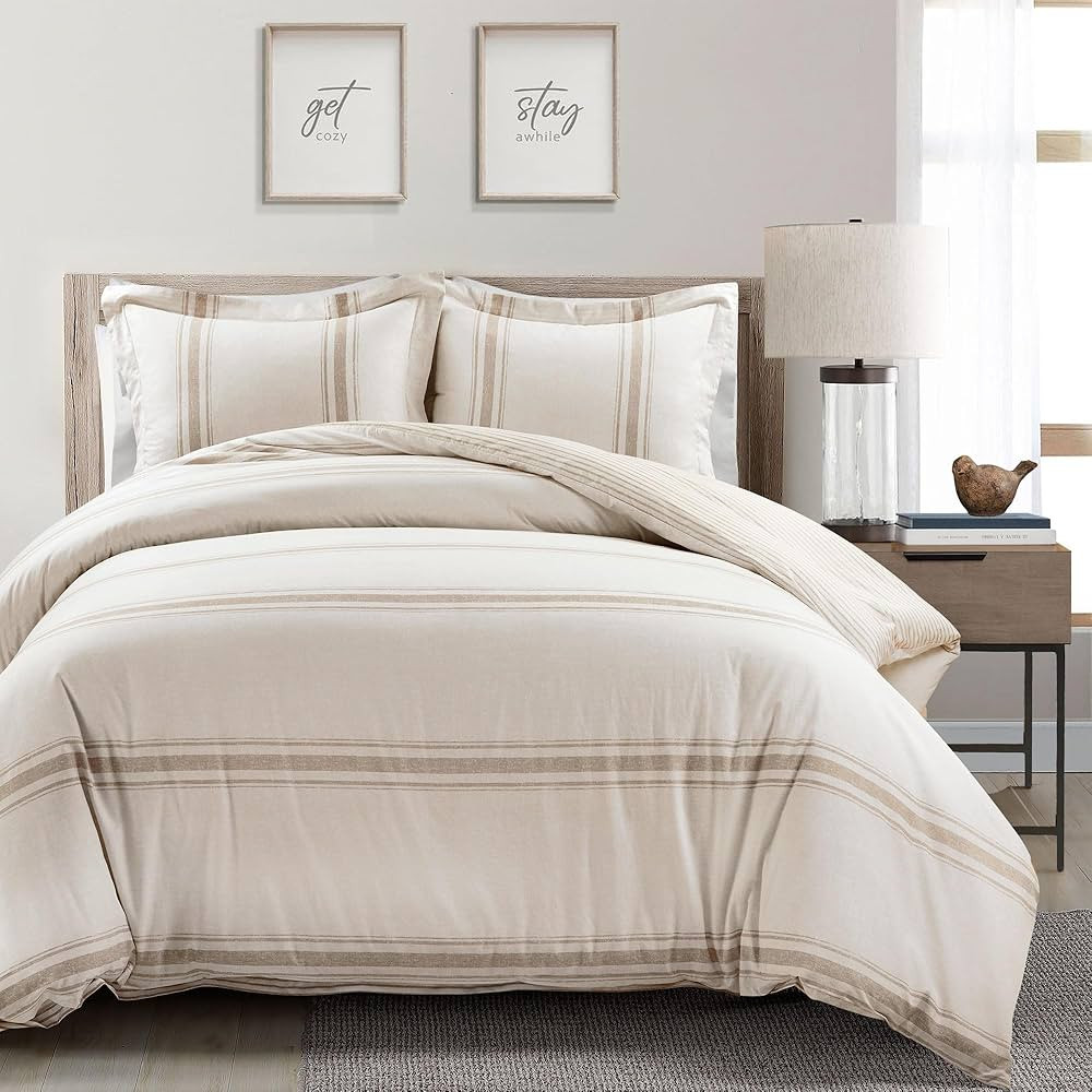 Lush Decor Comforter Farmhouse Stripe, King, Neutral | Amazon (US)