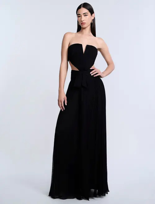 bcbg Cutout Shirring Bow Tie Gown in Black at Nordstrom, Size 10 | Nordstrom