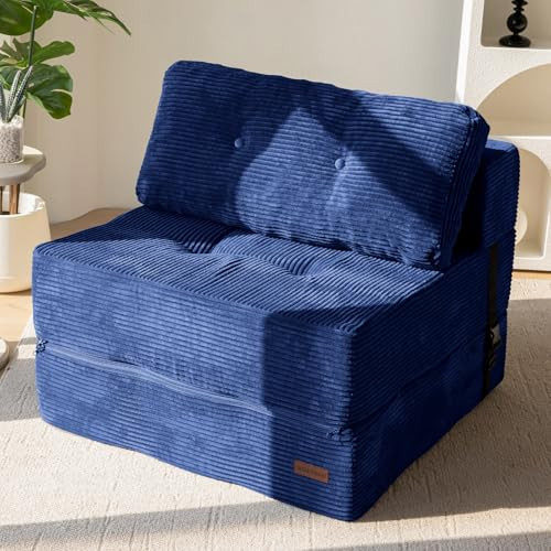 MAXYOYO Folding Sofa Bed, Convertible Chair Bed with High-Density Support Foam, Portable 4 in 1 Fold Out Seating to Floor Lounger, Versatile Floor Sofa Couch for Living Room Bedroom, Navy | Amazon (US)