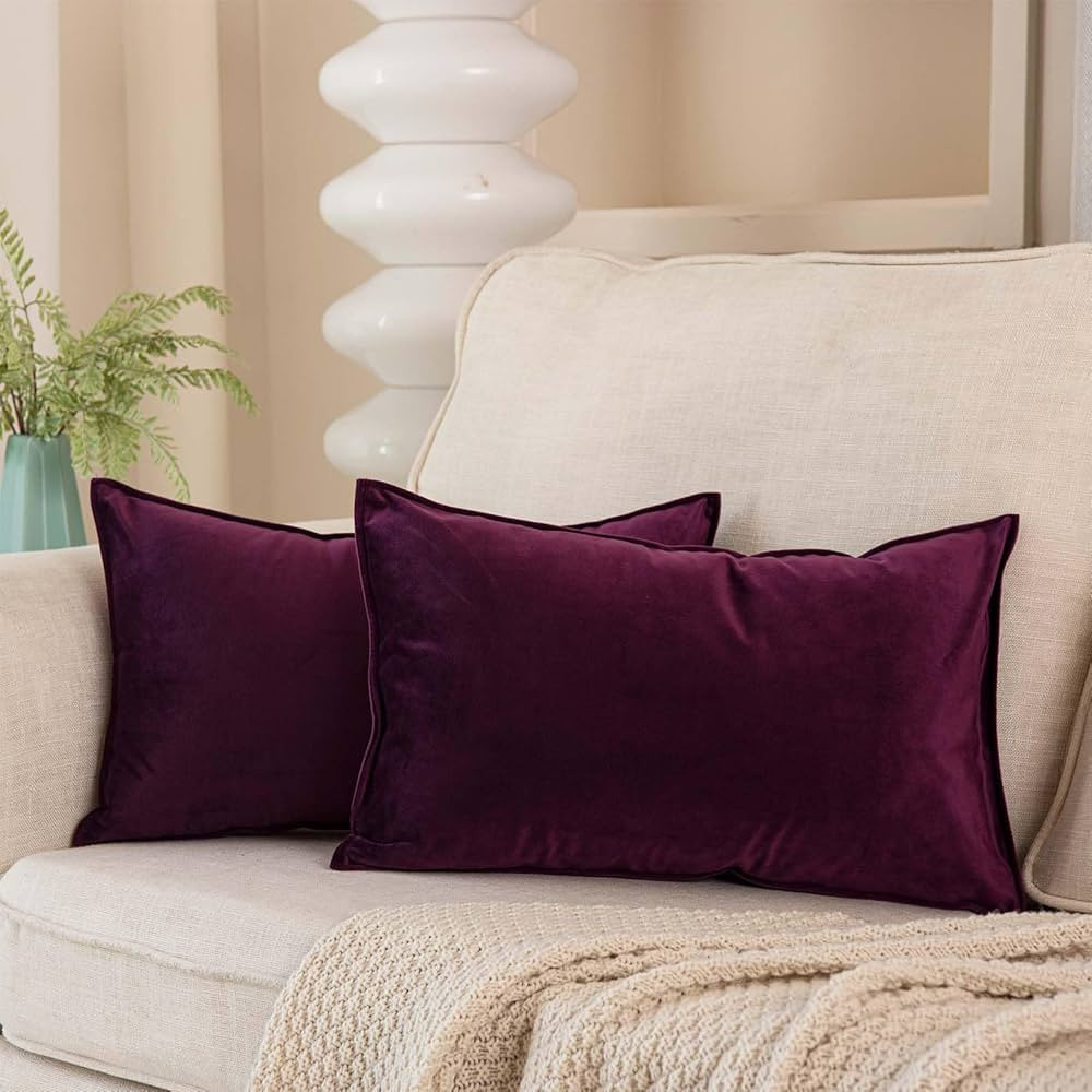 JUSPURBET Eggplant Purple Decorative Lumbar Velvet Throw Pillow Covers 12x20 inch Set of 2,Broads... | Amazon (US)