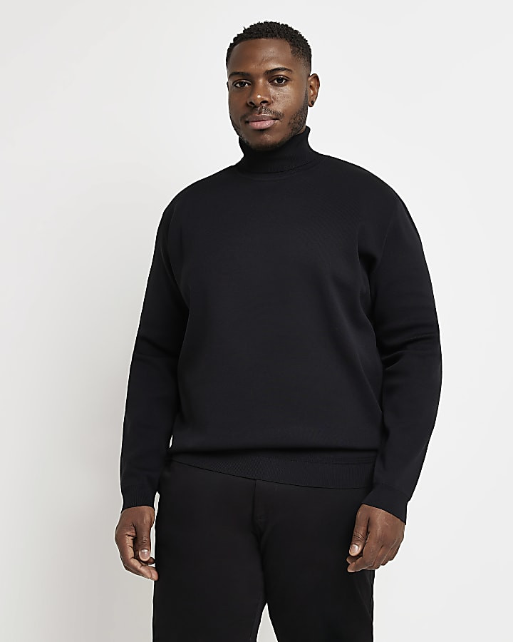 Big & Tall black slim fit roll neck jumper | River Island (UK & IE)