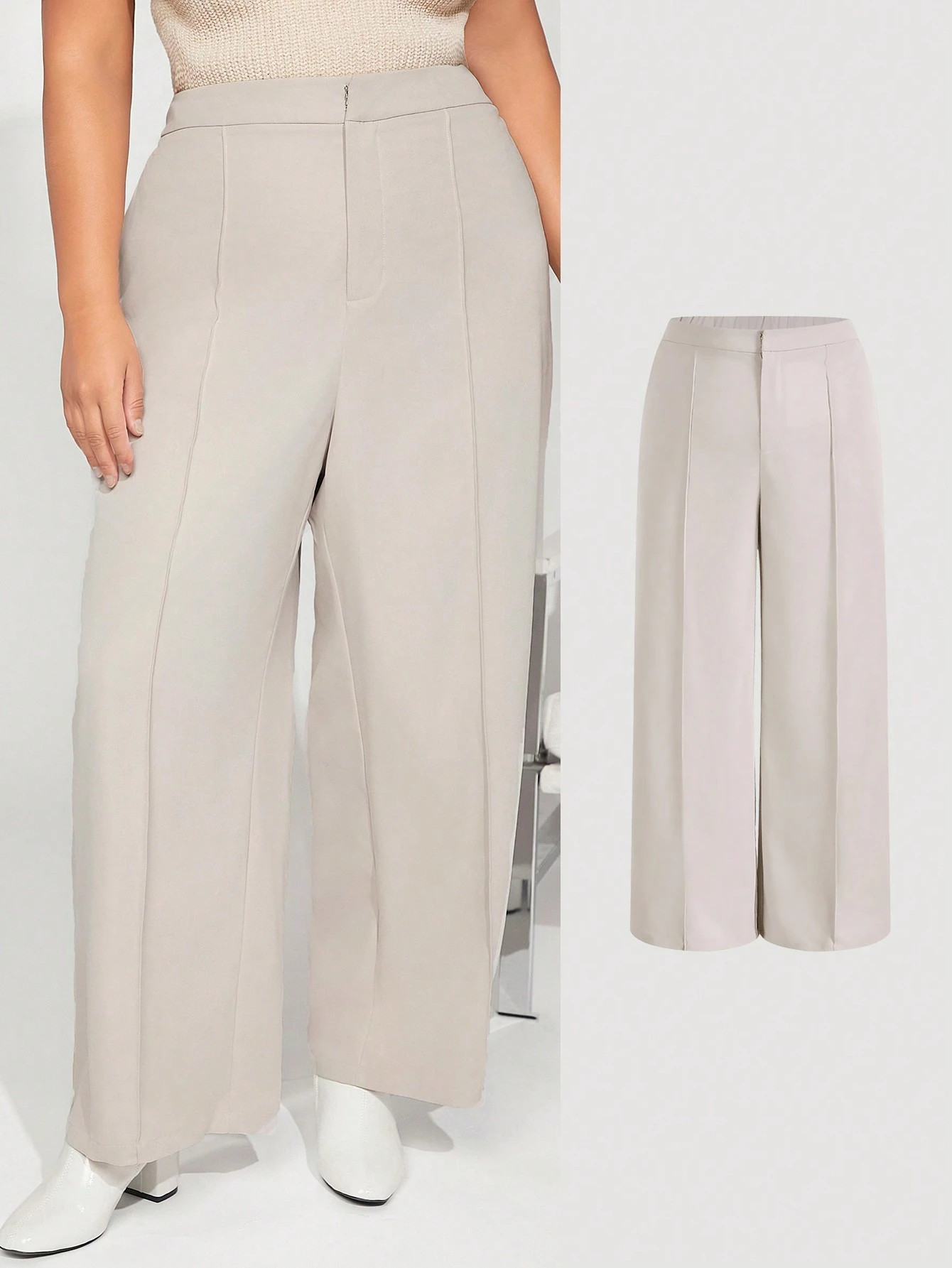 SHEIN BASICS Plus Seam Front Wide Leg Pants | SHEIN