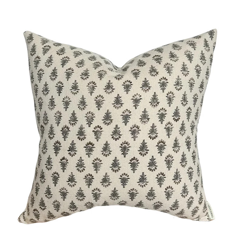 Daphne | Cream Floral Handblock Pillow Cover | Linen and James