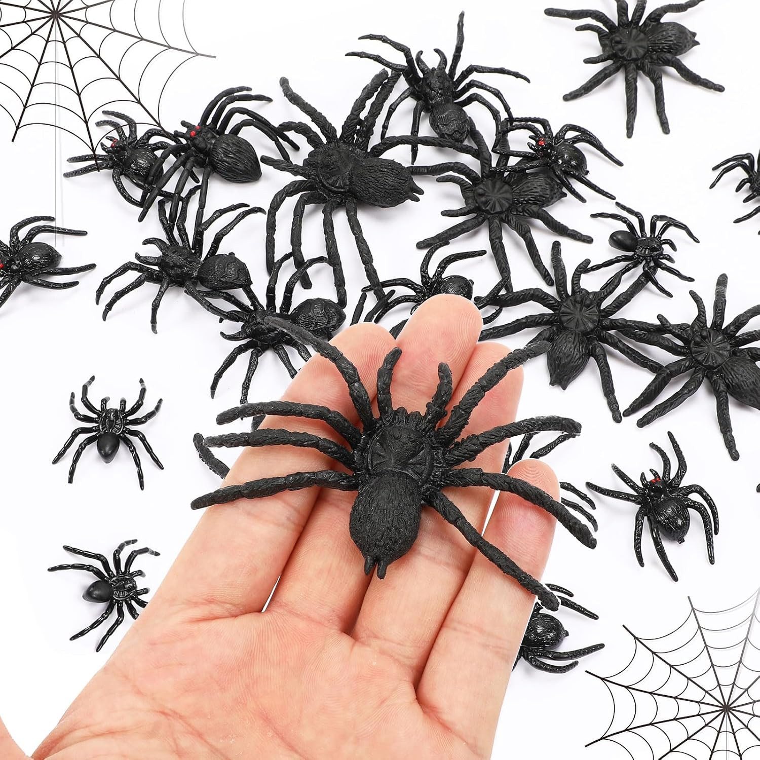 Augshy Plastic Spiders, 40 PCS Black Realistic Plastic Fake Scary Spiders for Adults Halloween Prank Props Halloween Plastic Spider Large and Small Fake Spider | Amazon (US)
