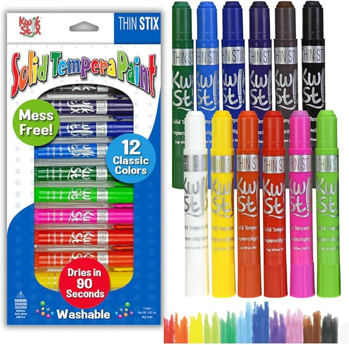 Kwik Stix Solid Tempera Paints, Thin Stix Paint Pens, Super Quick Drying, 12 Classic Colors for C... | Amazon (US)