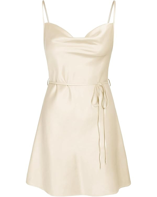 CIDER Summer Dresses 2024 Wedding Guest Dress Cocktail Dresses Solid Satin Cowl Neck Cami Mini Dr... | Amazon (US)