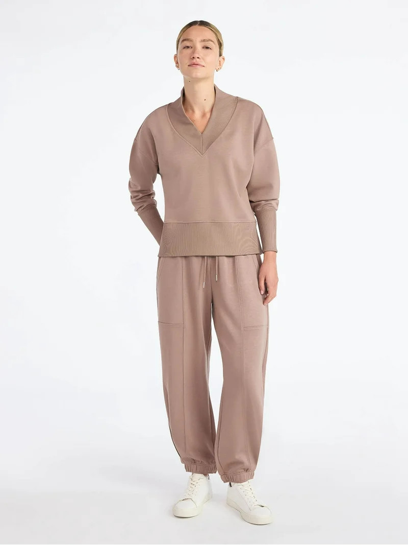 Scoop Women's and Women's Plus New Scubaknit V Neck Sweatshirt, Sizes XS-4X | Walmart (US)