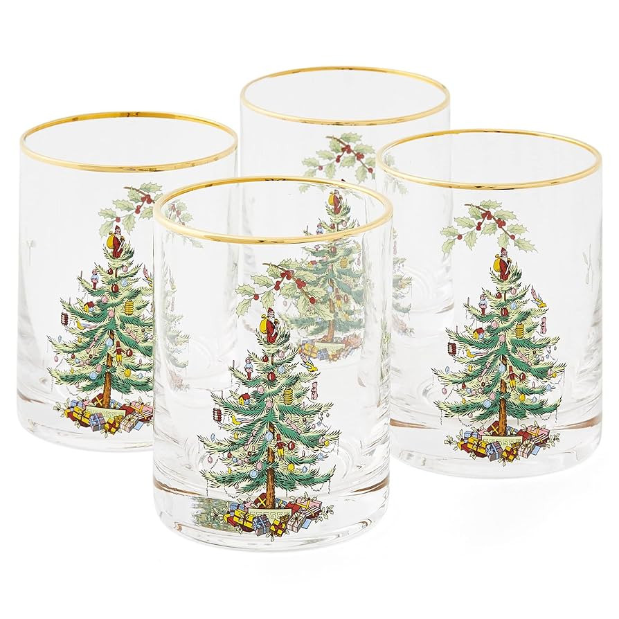 Spode Christmas Tree 14oz Double Old Fashioned Glasses, Set of 4 - Festive Holiday Drinkware with... | Amazon (US)