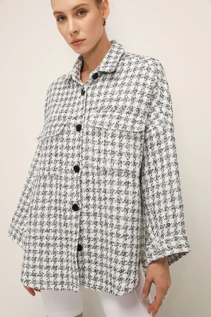 Finley Houndstooth Long Shirt Jacket | Storets (Global)