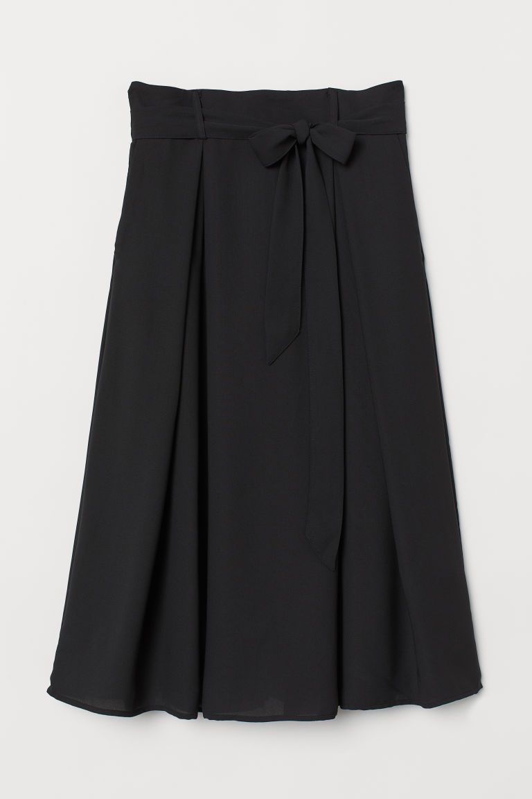 H & M - Skirt with Tie Belt - Black | H&M (US + CA)