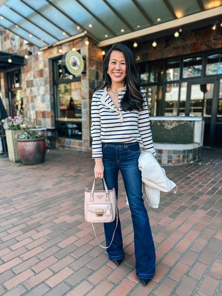 Casual date night look
Striped tee
Flare jeans
Petite jeans
Sezane top

#LTKfindsunder100 #LTKover40 #LTKstyletip