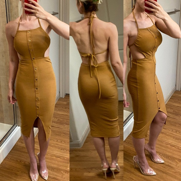 Elegant Mustard Halter Dress USED | Poshmark