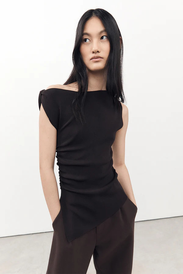 POPPY BITTER CHOC ASYM LONGLINE TOP | DISSH