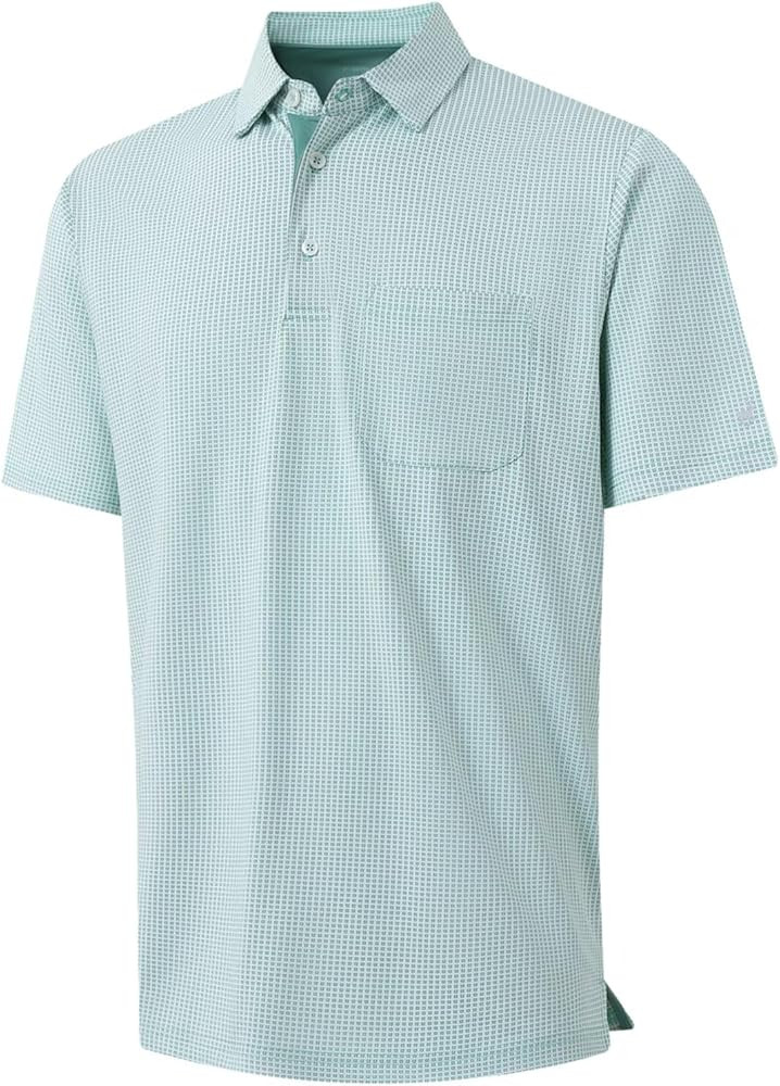 Rouen Mens Golf Shirts Short Sleeve Dry Fit Jacquard Performance Moisture Wicking Casual Pocket C... | Amazon (US)