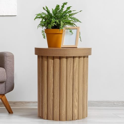 LuxenHome Wood Round Side Table, 19" Fluted Small End Table for Small Spaces, Mid Century Modern ... | Amazon (US)