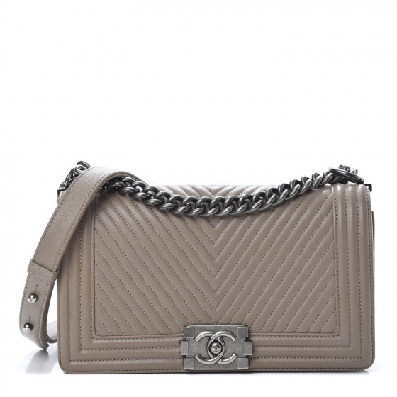 CHANEL Calfskin Chevron Quilted Medium Boy Flap Taupe | Fashionphile