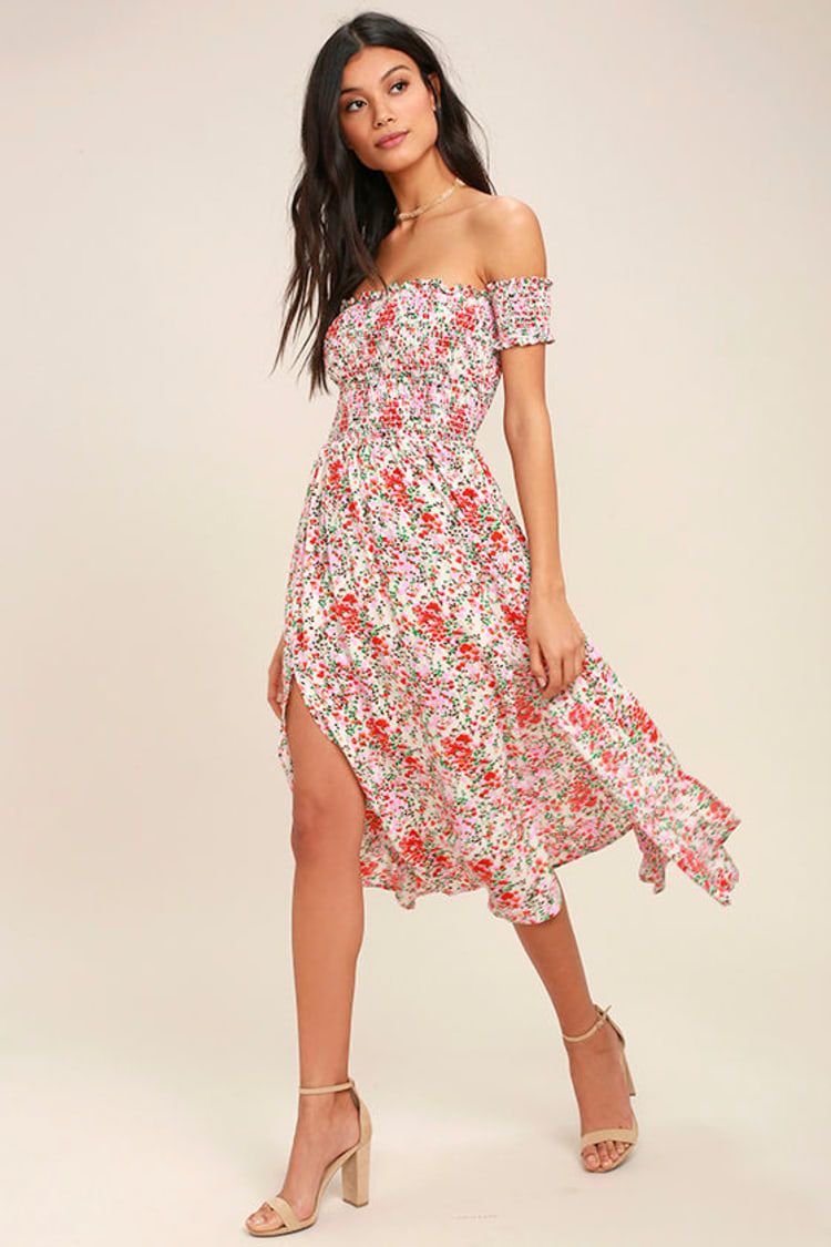 View from the Meadow Cream Floral Print Off-the-Shoulder Dress | Lulus (US)