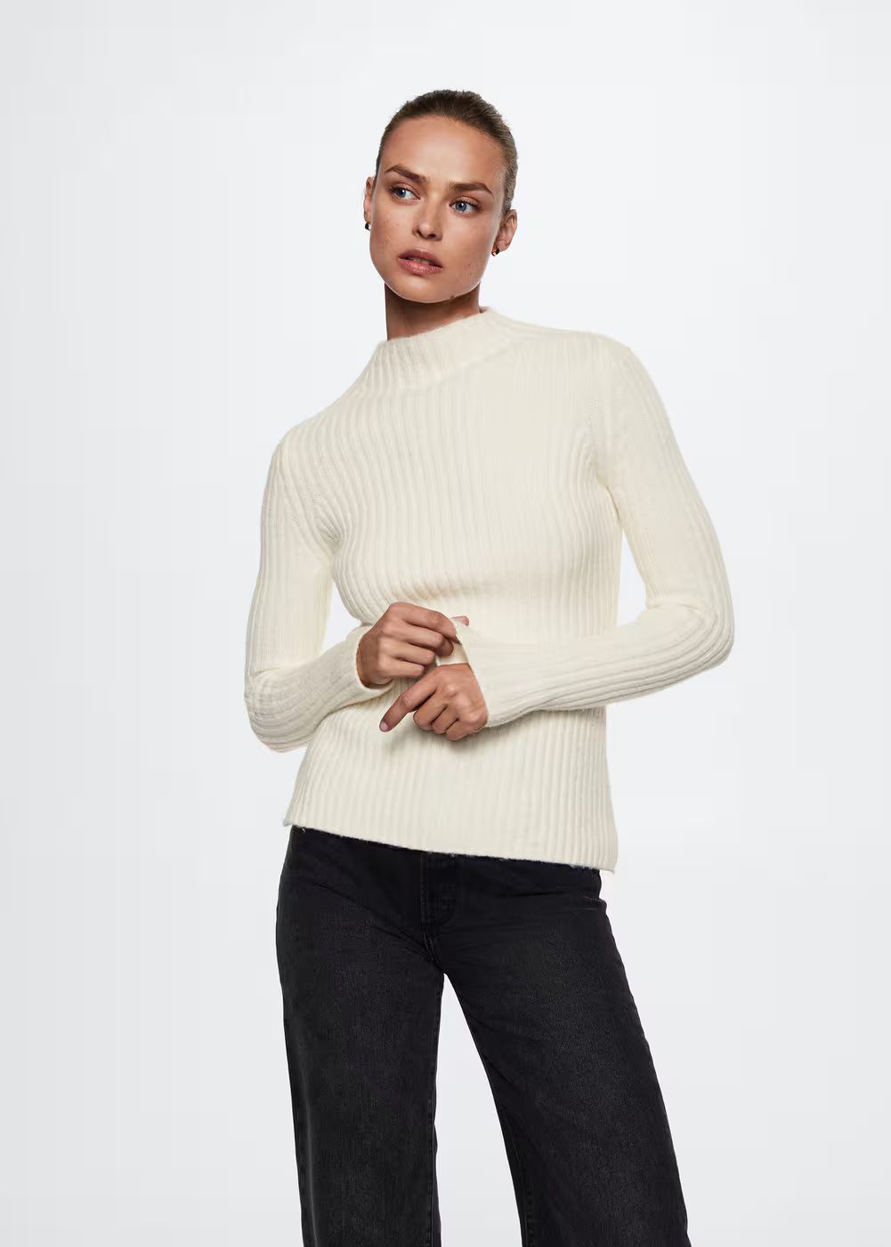 High collar ribbed knit  sweater -  Women | Mango United Kingdom | MANGO (UK)
