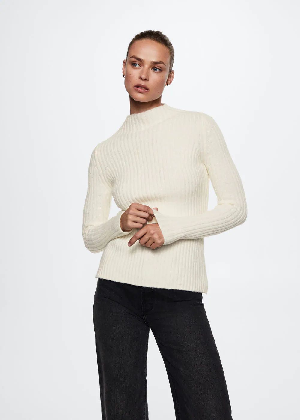 High collar ribbed knit  sweater -  Women | Mango USA | MANGO (US)