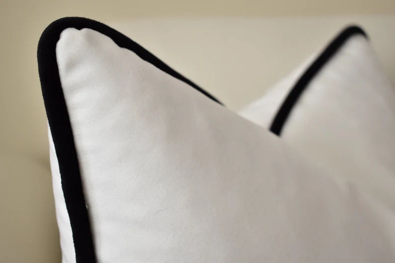 White/Black Contrast Piping Pillow, Velvet Throw Pillow Cover, Customizable Velvet Pipings, Luxur... | Etsy (US)