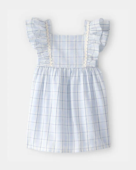 Toddler Girl Plaid Ruffle-Sleeve Dress - Blue/White | Carter's | Carter's Inc