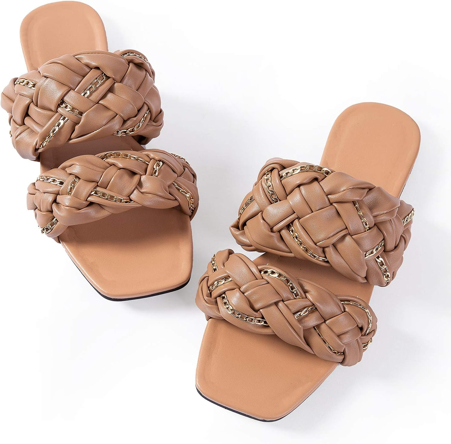 Amazon.com | Women Flat Sandals Leather Woven Braided Crossover Summer Flip Flops Nude 7.5 | Flats | Amazon (US)