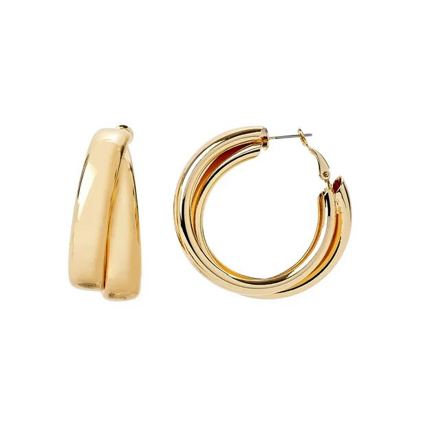 Scoop Women’s 14K Gold Flash-Plated Brass Double Hoop Earrings - Walmart.com | Walmart (US)