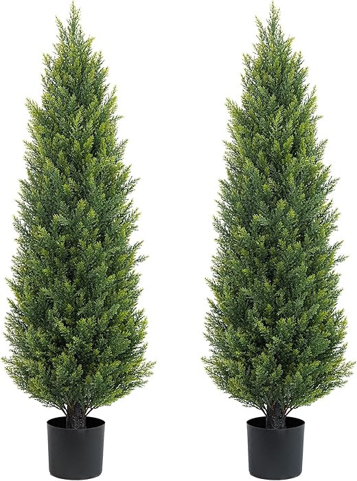 Two 4ft Artificial Topiary Tree Fake Bushes Potted Plants UV Resistant Faux Cedar Trees Artificia... | Amazon (US)