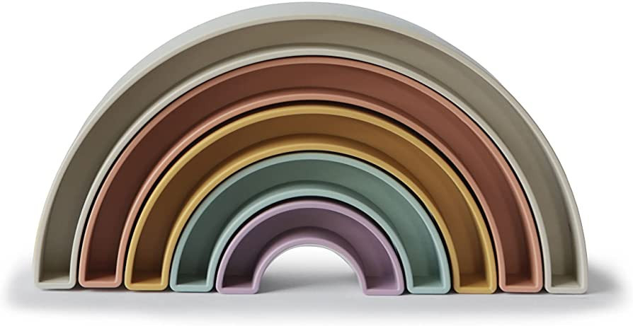 mushie Rainbow Stacker Toy 5pcs | Made in Denmark (Tropical) 1 Year+ | Amazon (US)