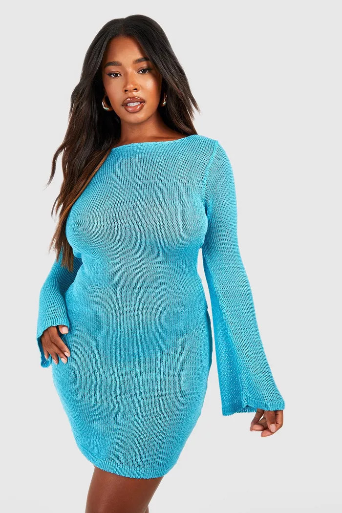 Plus Sheer Crochet Flare Sleeve Shift Dress | Boohoo.com (UK & IE)