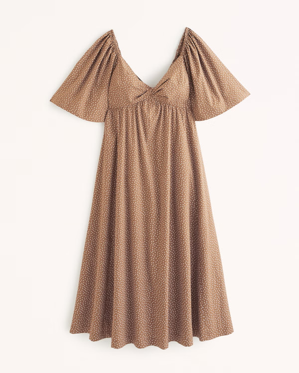 Angel Sleeve Twist-Front Midi Dress | Abercrombie & Fitch (US)