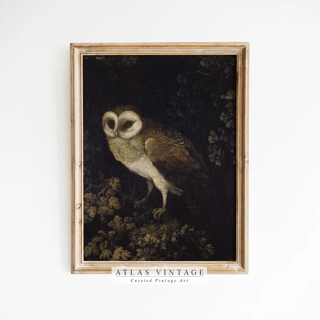 Antique Owl Oil Painting | Vintage HALLOWEEN Printable Wall Art | Dark Academia Print | Dark Cott... | Etsy (US)