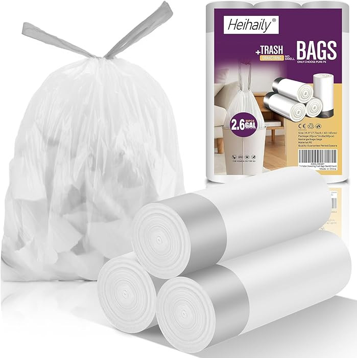2.6-Gallon Trash Bags Heavy Duty - Heihaily Drawstring Kitchen Garbage Bags for Office/Bathroom, ... | Amazon (US)