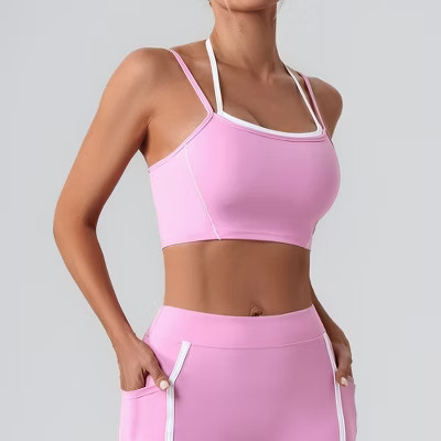 Women's Halter Sports Bra Adjustable Strap Sleeveless Yoga top, Pink, XL | Target