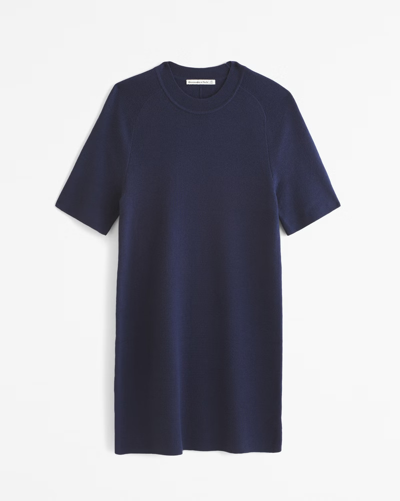 Abercrombie & Fitch Women's Short-Sleeve Mini Sweater Dress in Dark Indigo - Size XL PETITE | Abercrombie & Fitch (US)