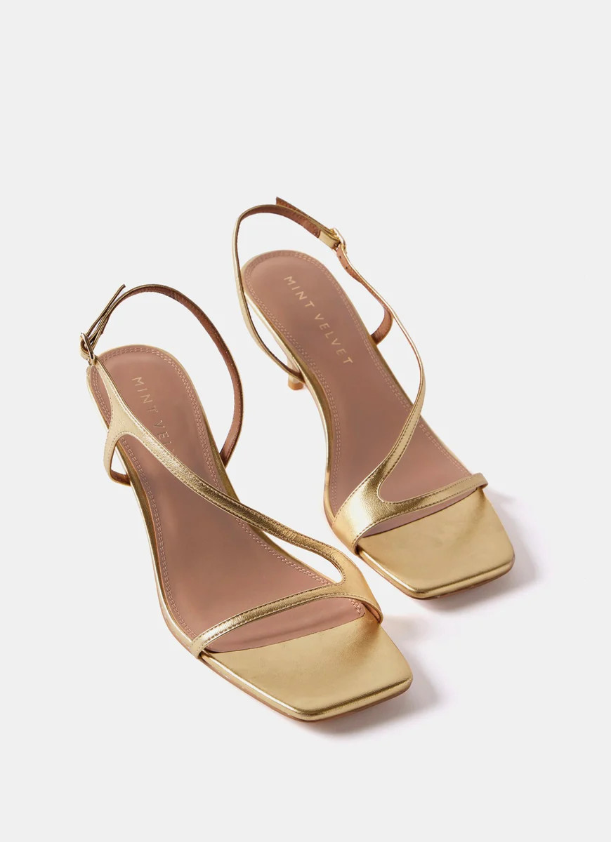 Gold Leather Strappy Kitten Heels | Mint Velvet