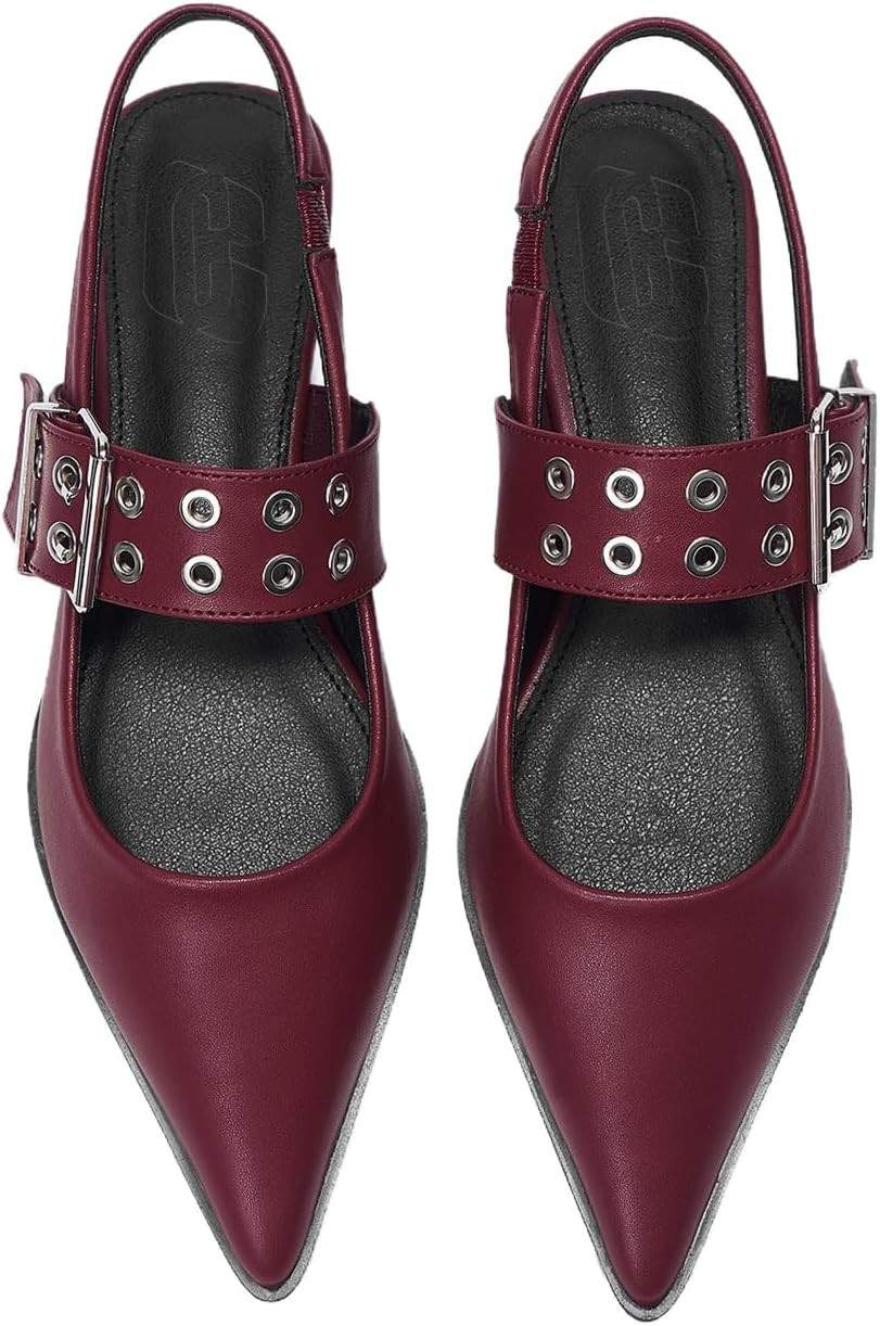 Floerns Women's Buckled Straps Pointed Toe Slingback Flat Ballerina Shoes | Amazon (US)