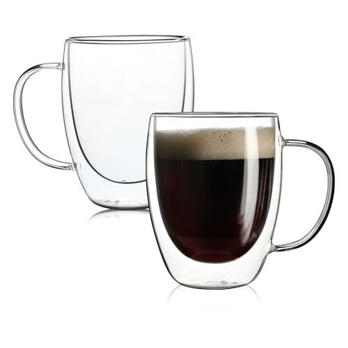 Aurzen 2 Pack Double Walled Glass Coffee Mugs with Handles, Large Insulated Layer Coffee Cups, 12oz Clear Borosilicate Mugs, Perfect for Cappuccino, Tea, Microwave Safe | Amazon (US)