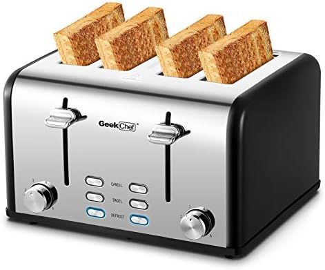 Toaster 4 Slice, Geek Chef Stainless Steel Extra-Wide Slot Toaster with Dual Control Panels of Ba... | Amazon (US)