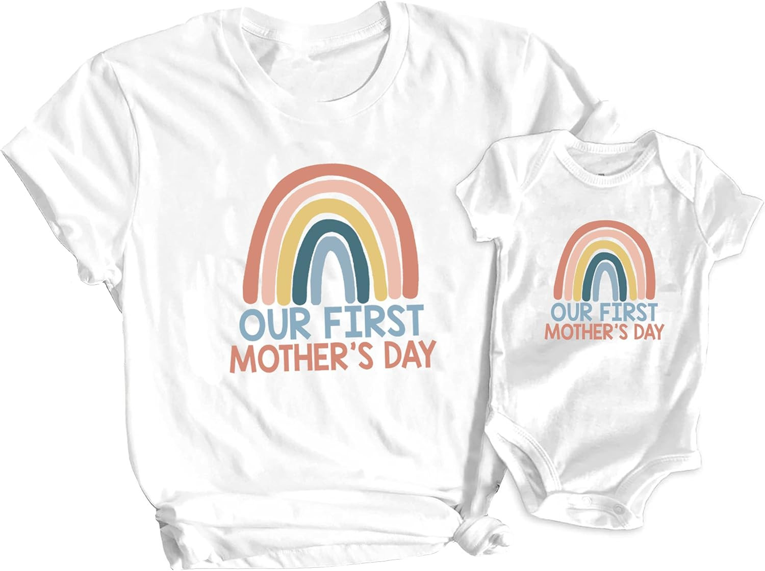 SoRock First Mother's Day T-Shirt Matching Mom & Baby Rainbow Onesie Gift | Amazon (US)