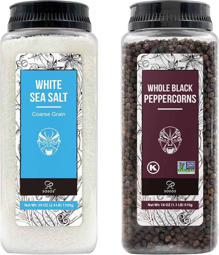 Soeos Himalayan Sea Salt, 39 oz (2.4 lb) + Whole Black Peppercorns, 18oz (1.1 lb) White Himalayan... | Amazon (US)